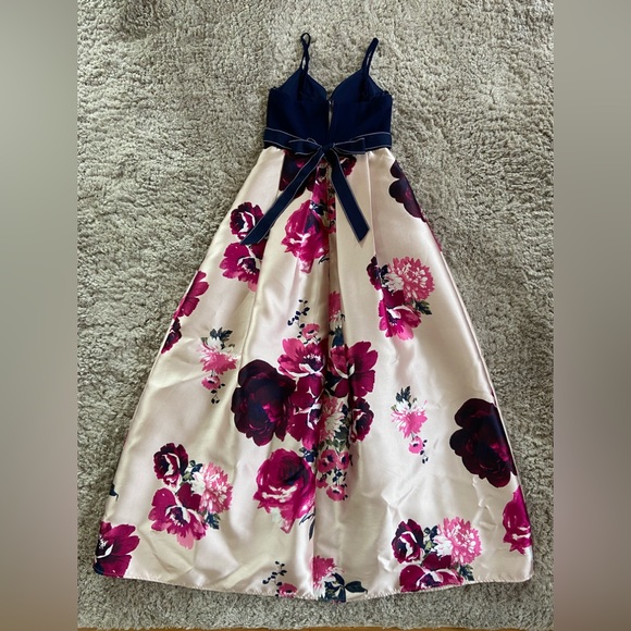 Spaghetti strap navy blue & large blush base, floral print skirt - Picture 4 of 6